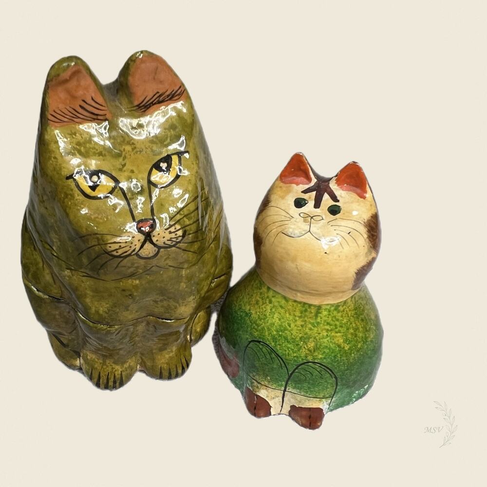 Kashmiri Papier Mache Cat Box Pair